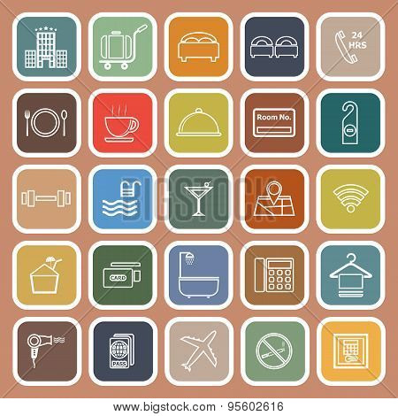 Hotel Line Flat Icons On Orange Background