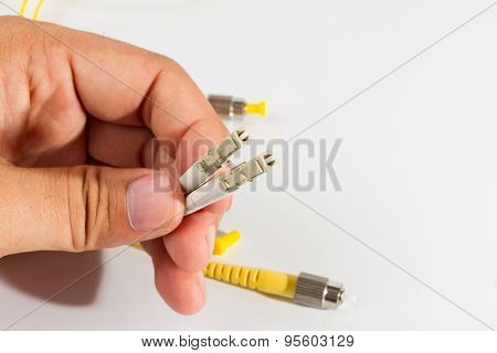 Close up of a fiber optic patchcord head