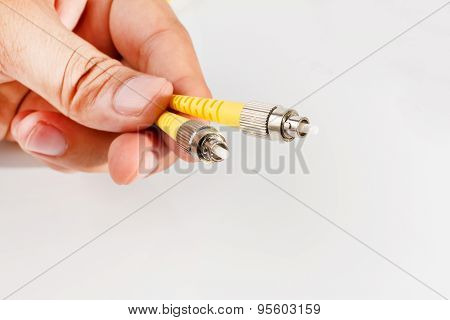Close up of a fiber optic patchcord head