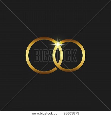 Wedding Gold Rings Icon, Mockup Invitations Card Black Background
