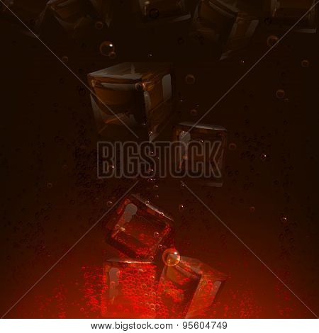 Cola With Ice Cubes And Bubbles