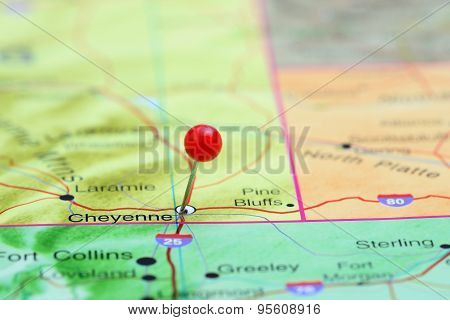 Cheyenne pinned on a map of USA