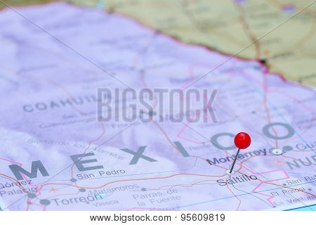 Saltillo pinned on a map of America