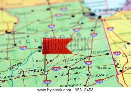 Springfield pinned on a map of USA