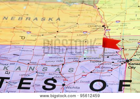 Topeka pinned on a map of USA