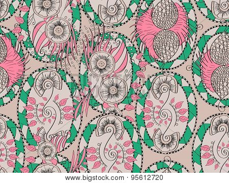 Mehendi tracery pattern, Seamless, handmade Natural mood