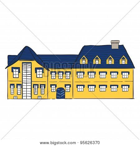 Cartoon Building In Old Town.