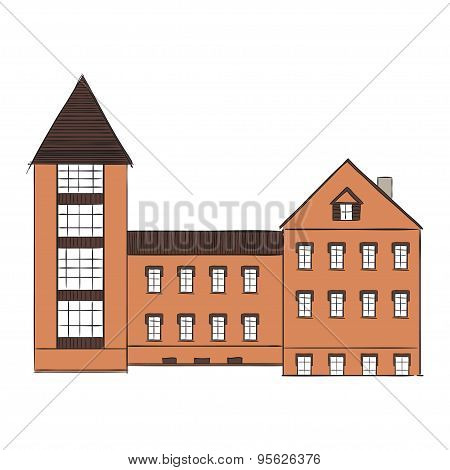 Cartoon Building In Old Town.