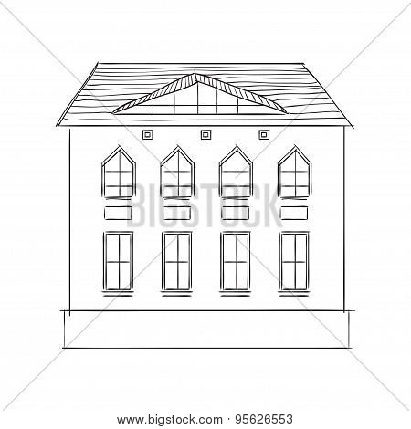 Cartoon Building In Old Town.