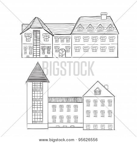 Cartoon Building In Old Town.