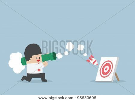 Businessman Use Bazooka Rocket Launcher Destroy The Target