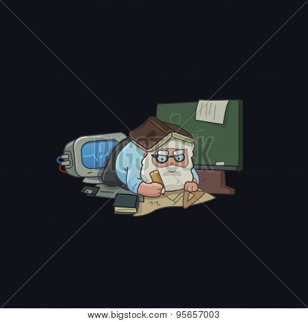 Professor writing plan cartoon illustration