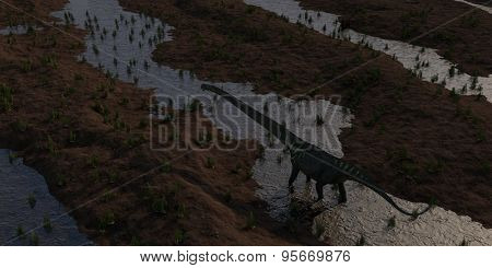aerial view of walking mamenchisaurus