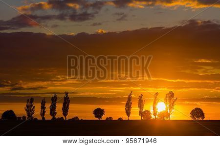 Beautiful Vibrant Sunset Over Field
