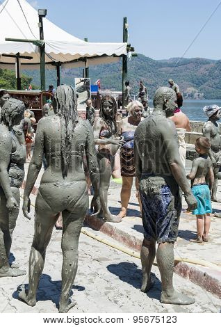 SULTANIYE, TURKEY - JULY 05, 2015: People are taking a mud bath