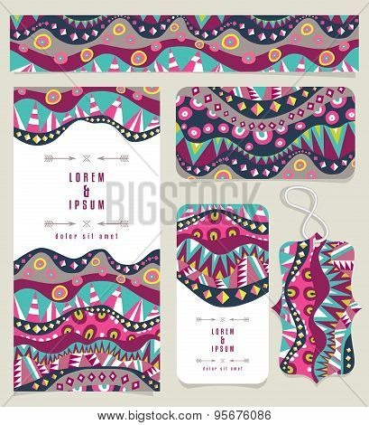 Set Of Different Banners With Aboriginal Pattern Vintage Colors