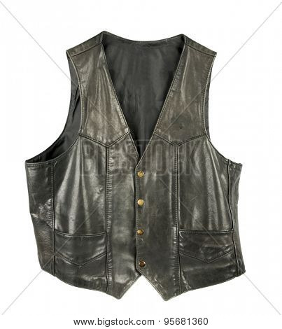 Leather biker jacket vest buttoned 