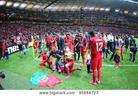 Fc Sevilla Players Celebrate After Winning Uefa Europa League Trophy