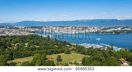 Aerial View Of Leman Lake -  Geneva City In Switzerland