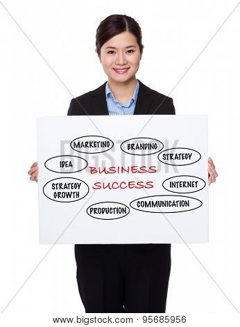 Businesswoman with white palcard for showing business success concept