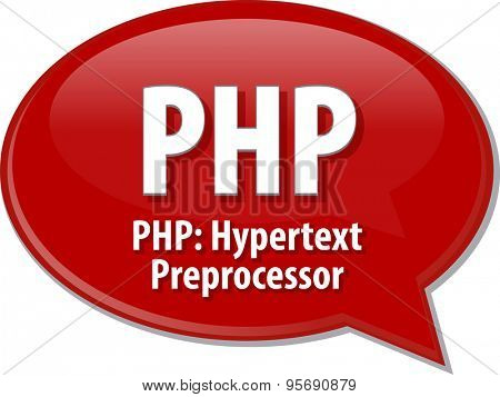 Speech bubble illustration of information technology acronym abbreviation term definition PHP Hypertext Preprocessor