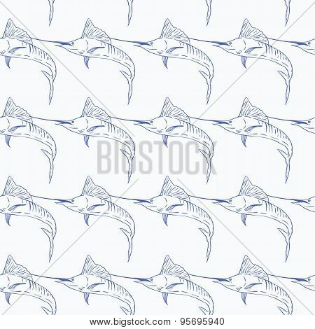 Swordfish seamless vector pattern on white background
