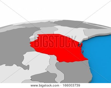 Tanzania On Globe In Red