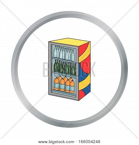 Fridge with drinks icon in cartoon design isolated on white background. Supermarket symbol stock vector illustration. 