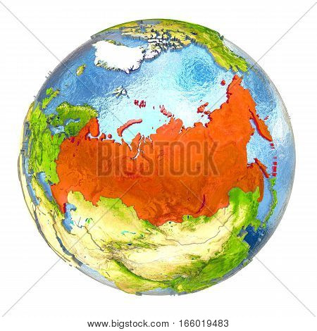 Russia In Red On Full Earth
