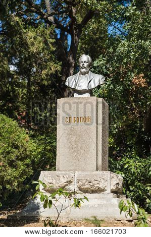 YALTA CRIMEA RUSSIA - SEPTEMBER 16.2016: Monument to Sergei Petrovich Botkin an outstanding therapist the founder of the clinic of internal diseases. Yalta Crimea Russia