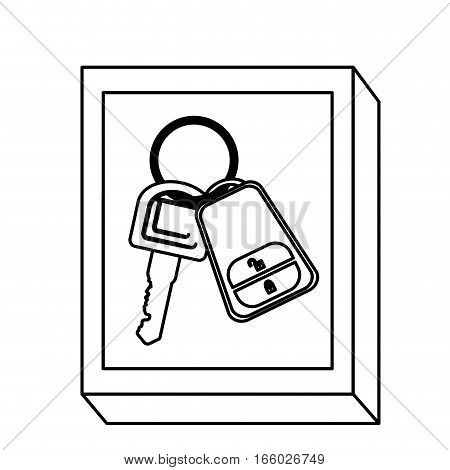 silhouette rectangle button with keys and keychain vector illustration