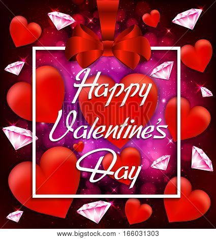 Valentines Day Vintage Background With Flying hearts And Diamonds. Vector Illustration