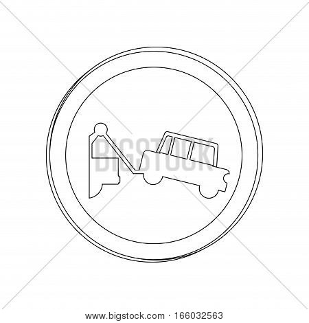 silhouette circular contour road sign with tow truck vector illustration