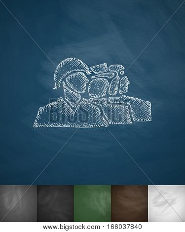 People in helmets icon. Hand drawn vector illustration. Chalkboard Design