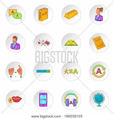 Translator icons set in white circle isolated on white background. Cartoon vector illustration