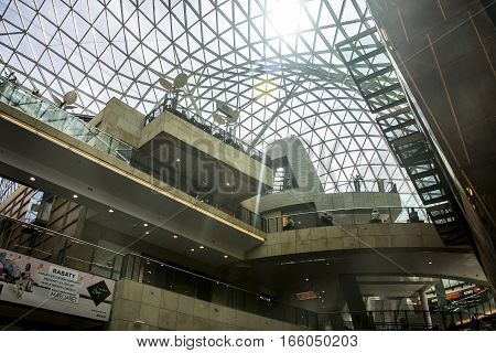 Poland - Warsaw - 08.05.2015 - Warsaw Poland the Shopping mall a modern construction roof inside shape structure