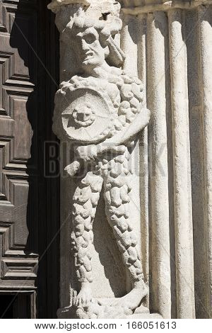 Avila (Castilla y Leon Spain): exterior of the medieval cathedral statue