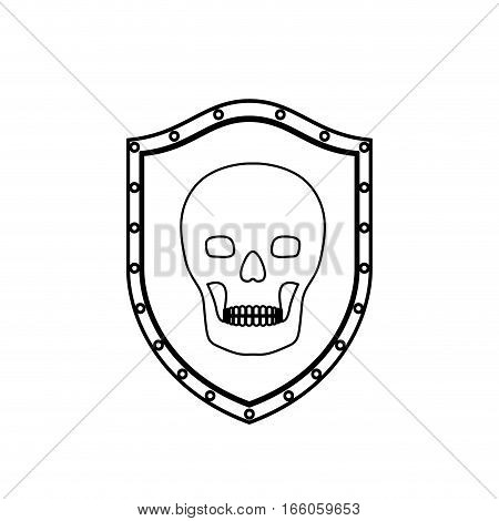 monochrome silhouette with shield with skull vector illustration