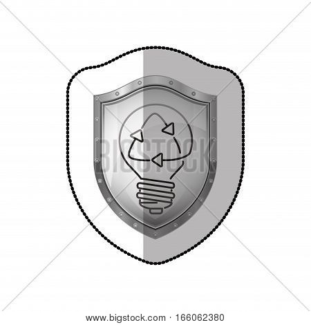 middle shadow sticker of shield with light bulb with filament recycling vector illustration