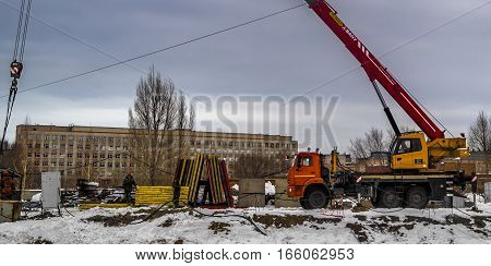 Kazakhstan, Ust-Kamenogorsk, 5 january 2017: Start of construction of a new building. Begining of work