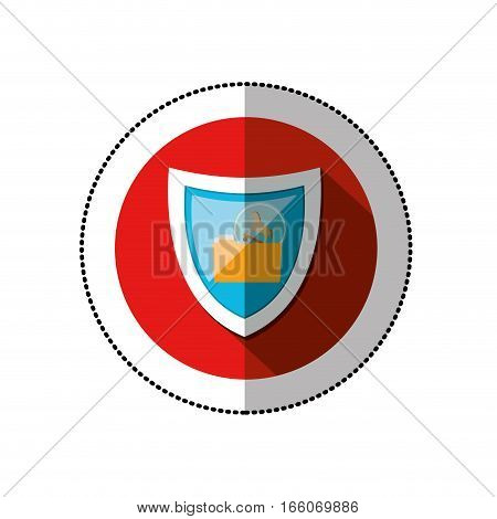 colorful middle shadow sticker with circle with shield and folder trojan horse vector illustration