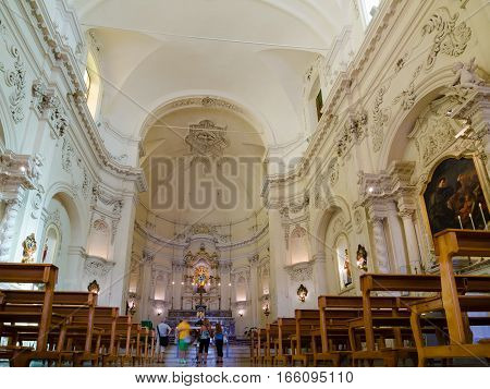 Noto, Italy - September 13, 2015: Interior of the Church of Saint Francis Immaculate, Sicilian baroque. Noto, Italy