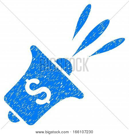 Financial News Rupor grainy textured icon for overlay watermark stamps. Flat symbol with dust texture. Dotted vector blue ink rubber seal stamp with grunge design on a white background.