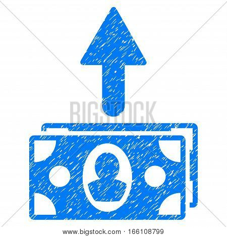 Spend Banknotes grainy textured icon for overlay watermark stamps. Flat symbol with dust texture. Dotted vector blue ink rubber seal stamp with grunge design on a white background.