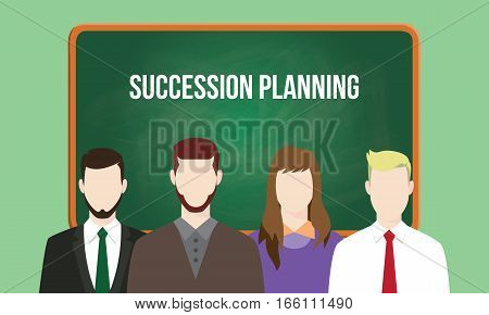 succession planning concept in a team illustration with text written on chalkboard vector