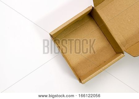 An open cardboard box on a white background