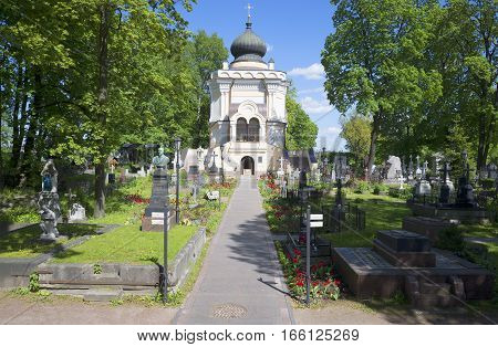 SAINT PETERSBURG, RUSSIA - MAY 25, 2015: Nikolskoye cemetery. Sunny may day. Alexander Nevsky Lavra, Saint Petersburg