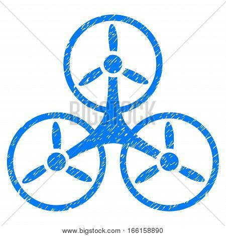 Air Tricopter grainy textured icon for overlay watermark stamps. Flat symbol with dirty texture. Dotted vector blue ink rubber seal stamp with grunge design on a white background.
