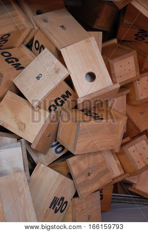 ANKARA, TURKEY - APRIL 27, 2012 : Wooden birdhouses at the Ankara Forest Operation Directorate-OGM's garden.
