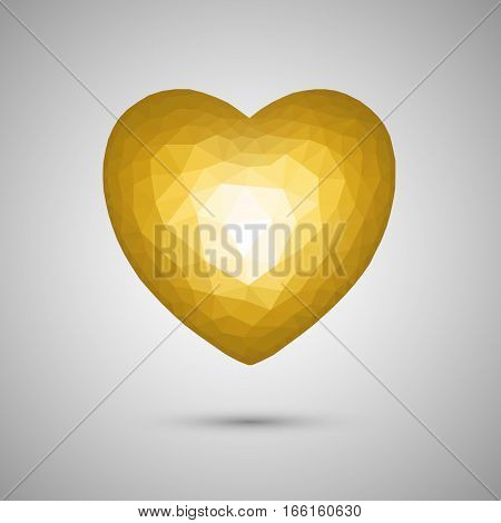 Polygonal yellow heart. Low-poly. Transparent background. Vector illustration